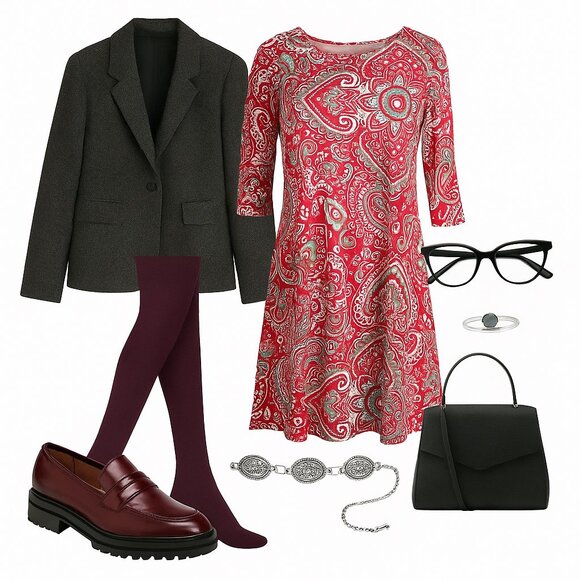 🌹 Camisa Red Paisley Tunic Dress (M) – Sophisticated Winter Pairings - Picture 3 of 12